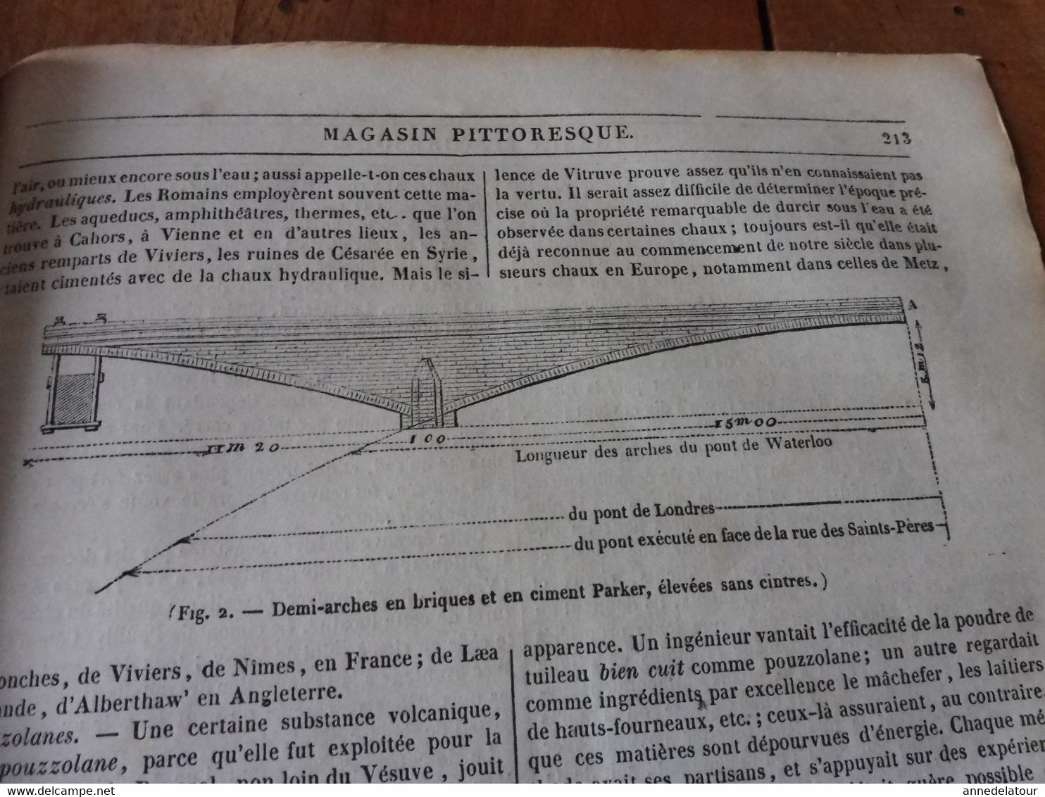 Année 1839:Gravure ( Cathédrale de Séville , cour des Orangers);Secret du ciment romain; Pierre bornale bretonne; etc