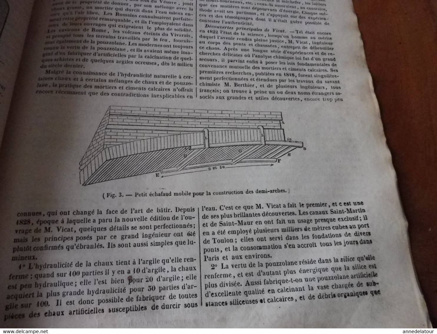 Année 1839:Gravure ( Cathédrale de Séville , cour des Orangers);Secret du ciment romain; Pierre bornale bretonne; etc