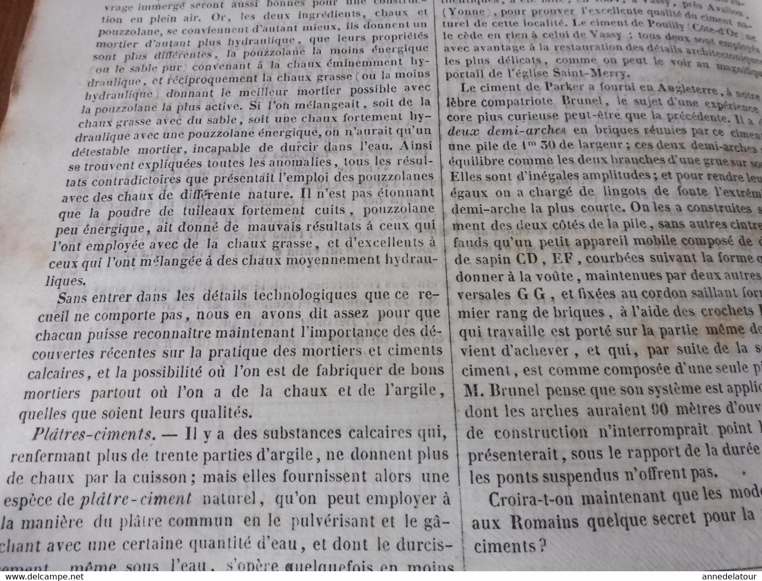 Année 1839:Gravure ( Cathédrale de Séville , cour des Orangers);Secret du ciment romain; Pierre bornale bretonne; etc