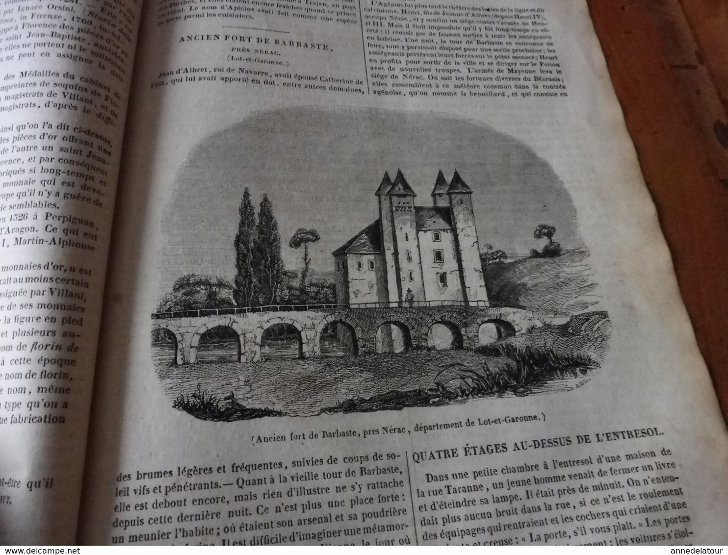 Année 1839:Gravure (scottish shepherd); Industrie de la plume ; Fort de Barbaste près Nérac; Les punitions en Chine; etc