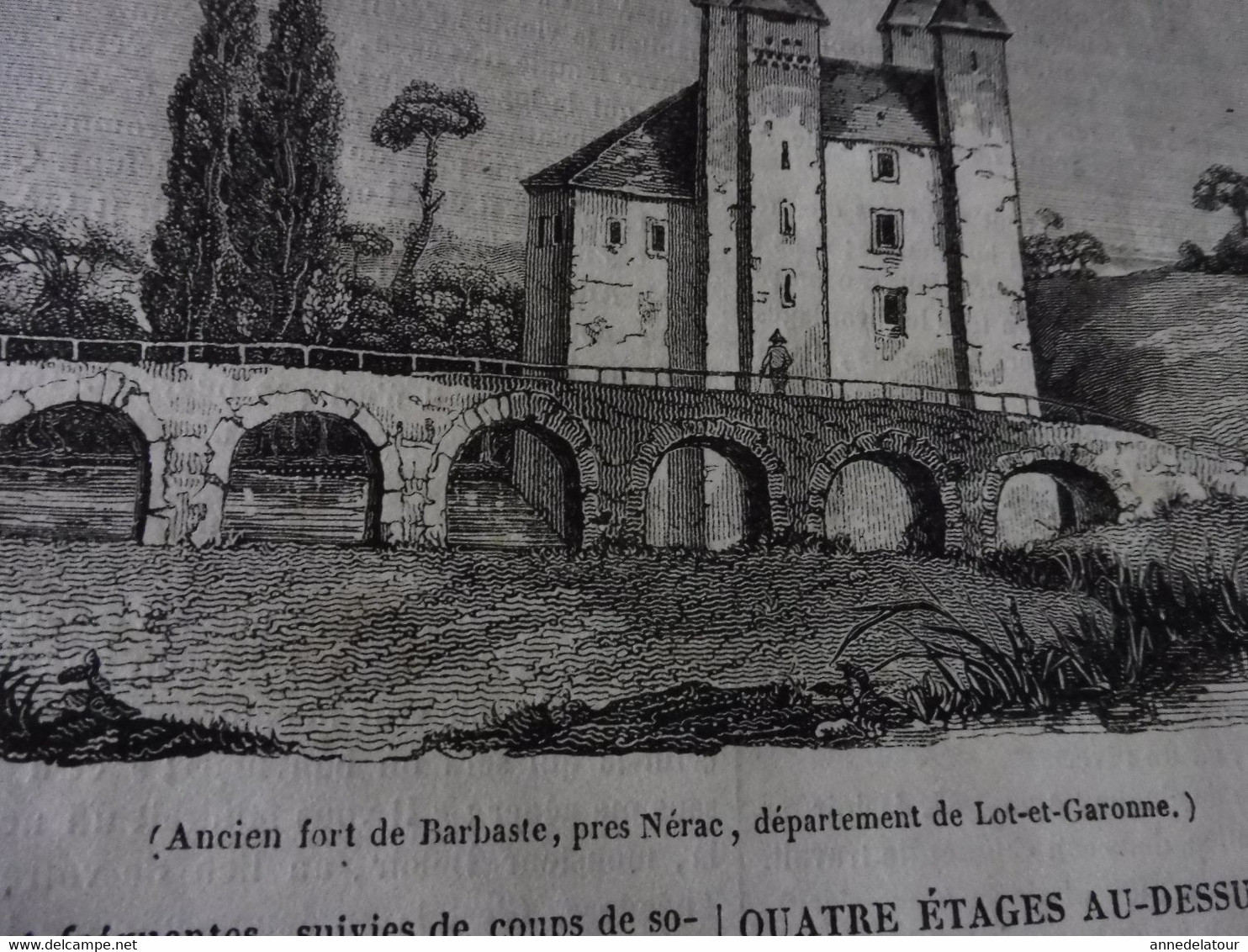 Année 1839:Gravure (scottish shepherd); Industrie de la plume ; Fort de Barbaste près Nérac; Les punitions en Chine; etc