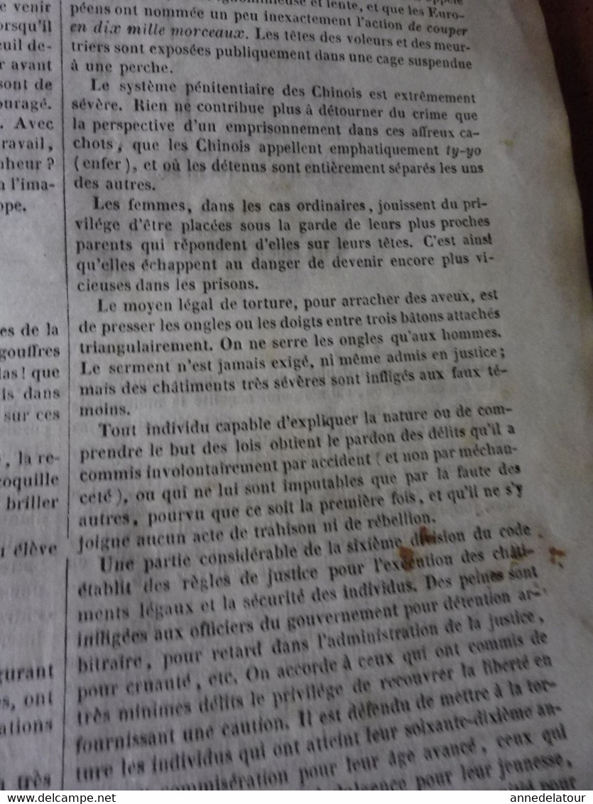 Année 1839:Gravure (scottish shepherd); Industrie de la plume ; Fort de Barbaste près Nérac; Les punitions en Chine; etc