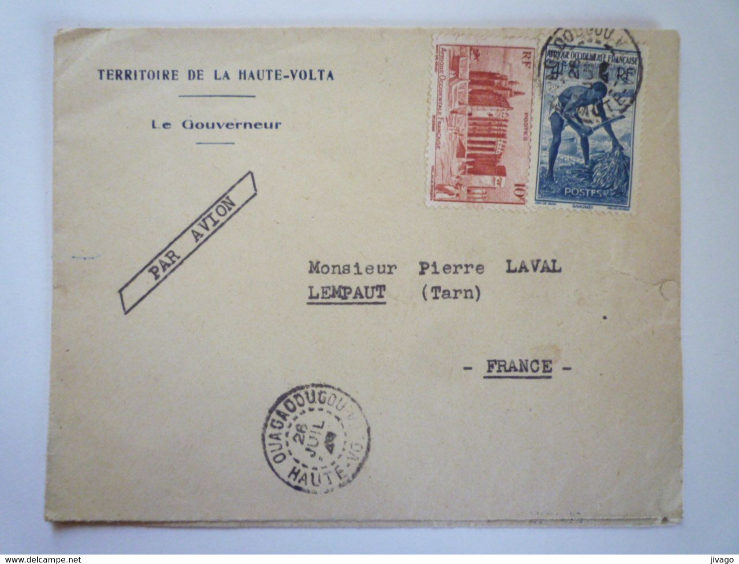 2022 - 4705  Enveloppe Au Départ De OUAGADOUGOU  Le Gouverneur  à Destination De LEMPAUT  1949 ?   XXX - Cartas & Documentos