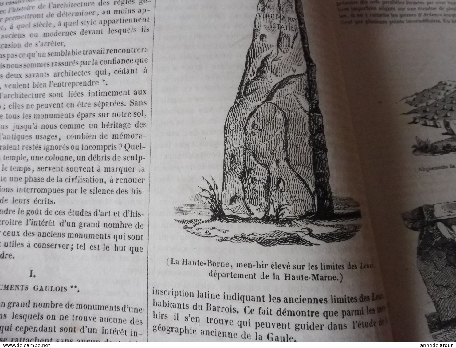 Année 1839:Gravure (Les bulles de savon);Monuments gaulois (Haute Borne,Crolech, Ardeven,Bayeux,etc ); Soucy (Sens); Etc