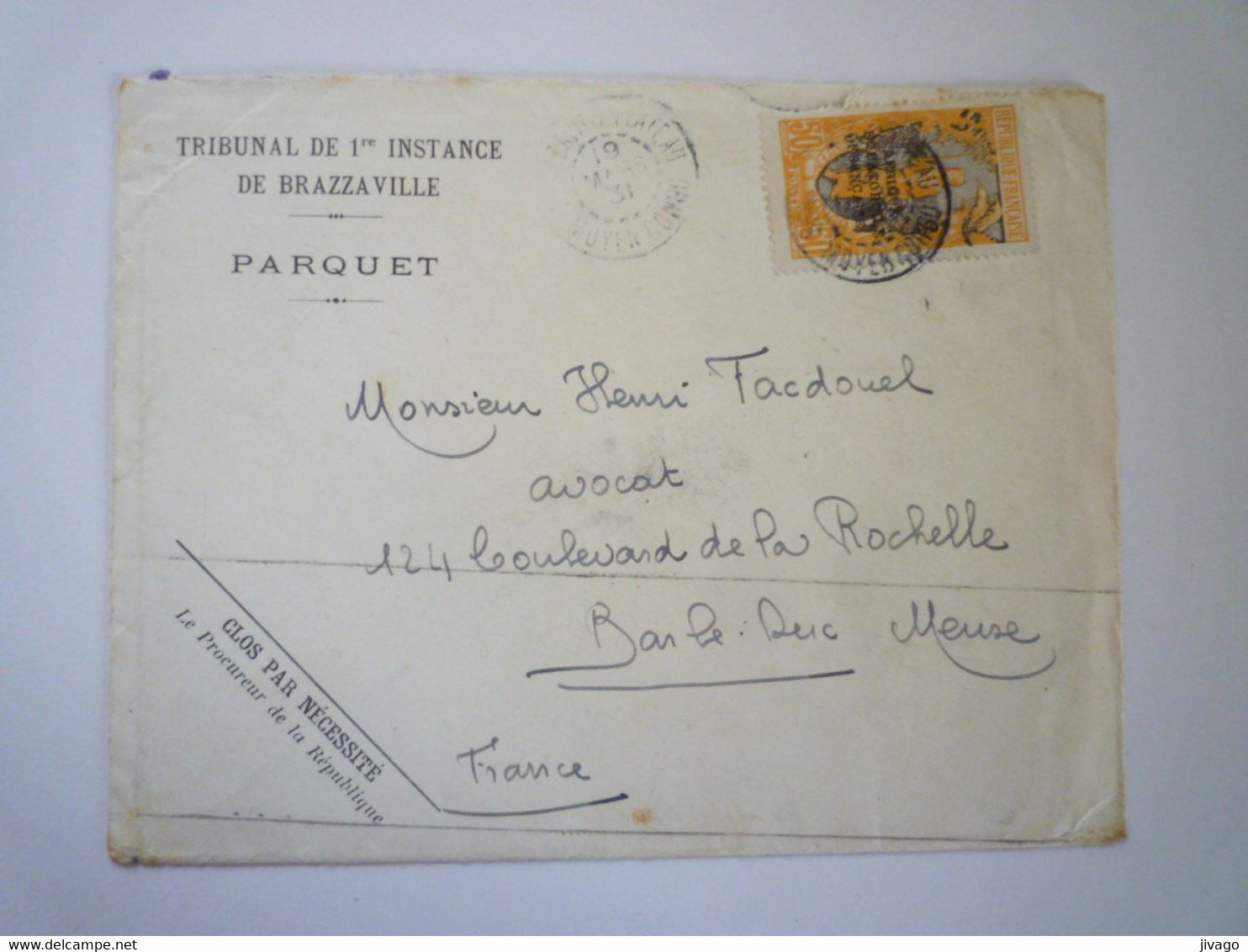 2022 - 4708  Enveloppe Au Départ De BRAZZAVILLE  à Destination De BAR-le-DUC  1931   XXX - Lettres & Documents