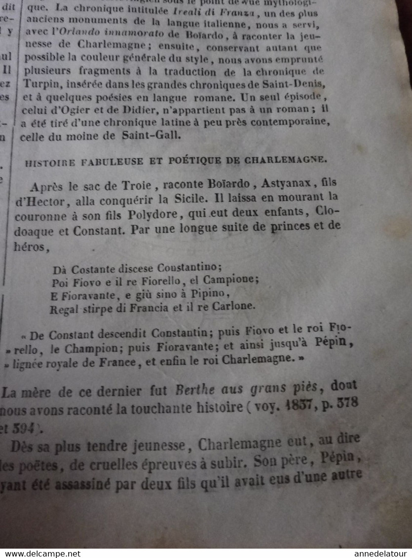 Année 1839: Gravure du Temple de Barolli (Inde); Traditions carlovingiennes ; Les kosaks de Don ves Odessa; etc;