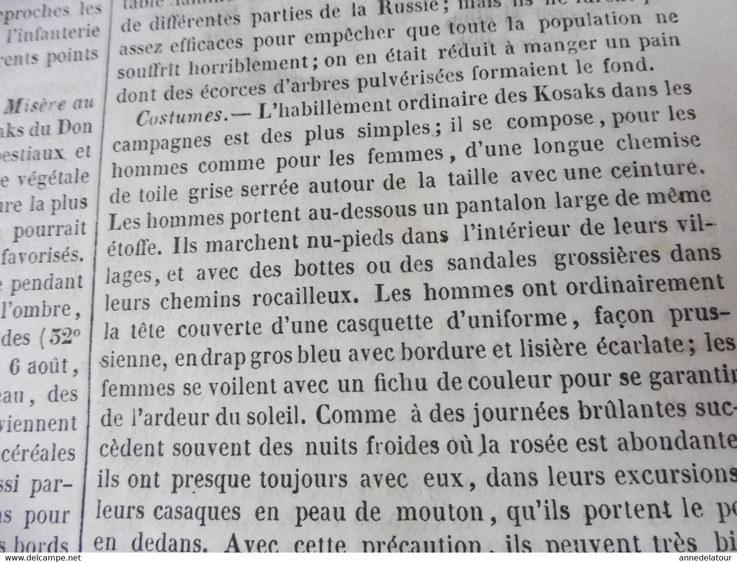 Année 1839: Gravure du Temple de Barolli (Inde); Traditions carlovingiennes ; Les kosaks de Don ves Odessa; etc;