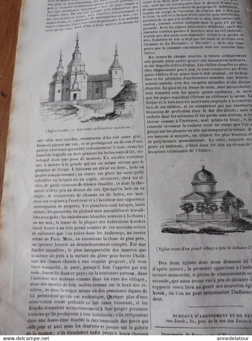 Année 1839: Gravure du Temple de Barolli (Inde); Traditions carlovingiennes ; Les kosaks de Don ves Odessa; etc;