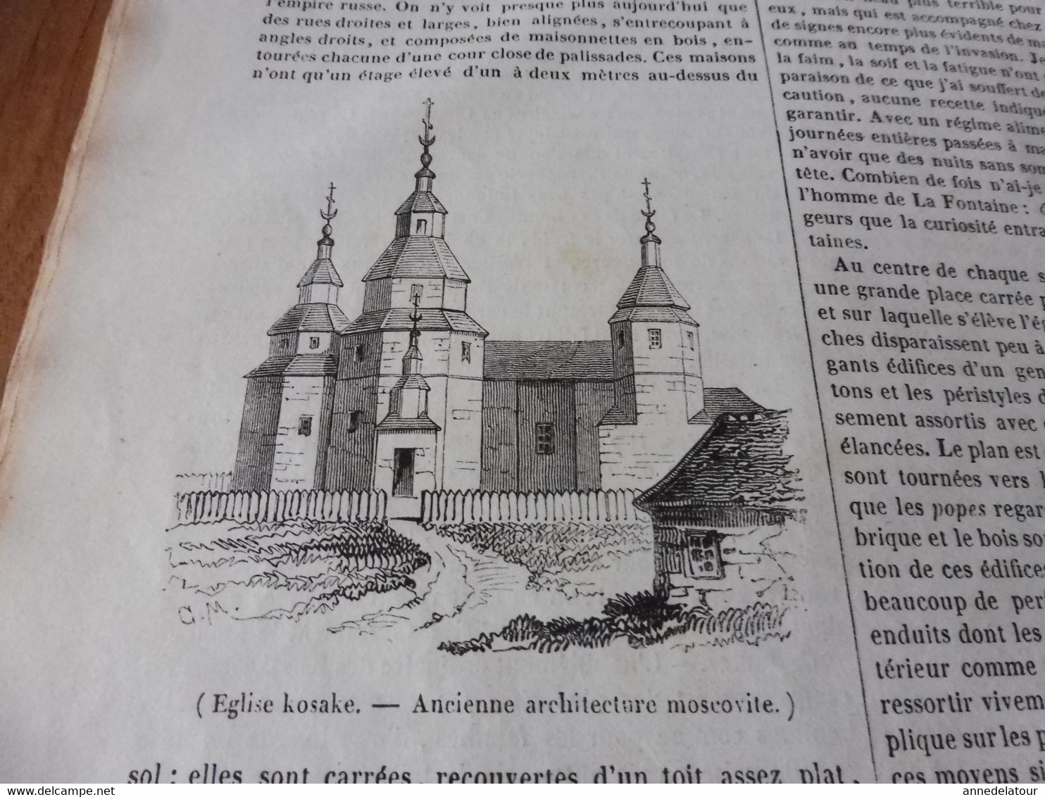 Année 1839: Gravure du Temple de Barolli (Inde); Traditions carlovingiennes ; Les kosaks de Don ves Odessa; etc;