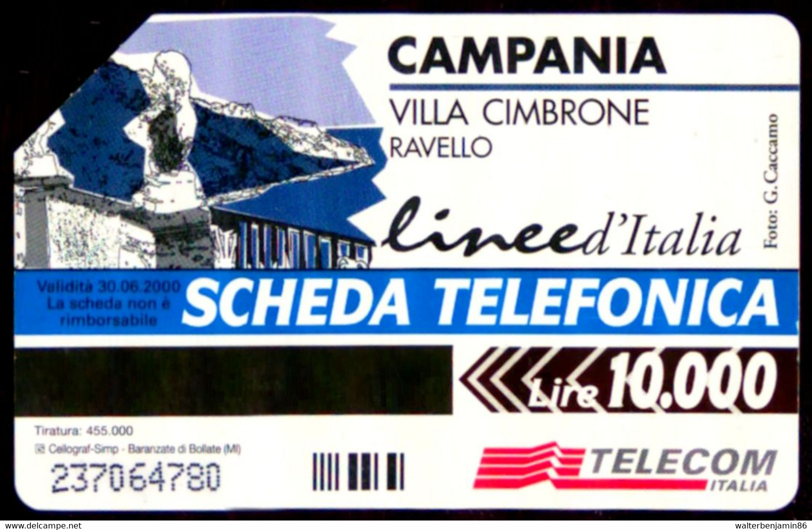 G 743 C&C 2810 SCHEDA USATA LINEE D' ITALIA CAMPANIA VARIANTE FALLA ROSA - Erreurs & Variétés