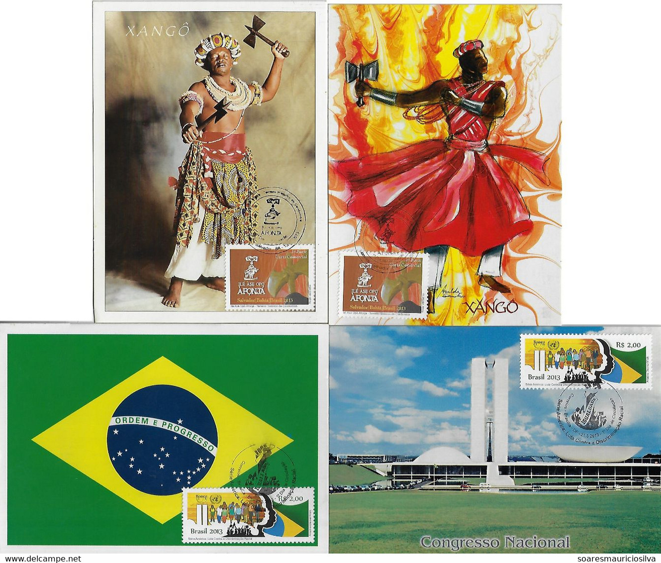 Brazil 2013 4 Maximum Card Fight Against Racial Discrimination And Candomblé Afro-brazilian Religion Xangô - Cartes-maximum