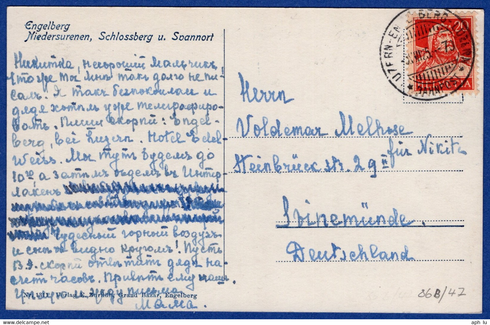 Bahnpost (R.P.O. / T.P.O.): 86B/47  "LUZERN - ENGELBERG - LUZERN" (BP0935) - Railway