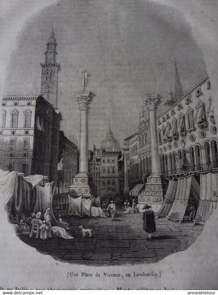 Année 1839: Une Place De Vicence En Italie; Tombeau De Sixte IV à St- Pierre De Rome; Intelligence Chez Les Animaux; Etc - 1800 - 1849