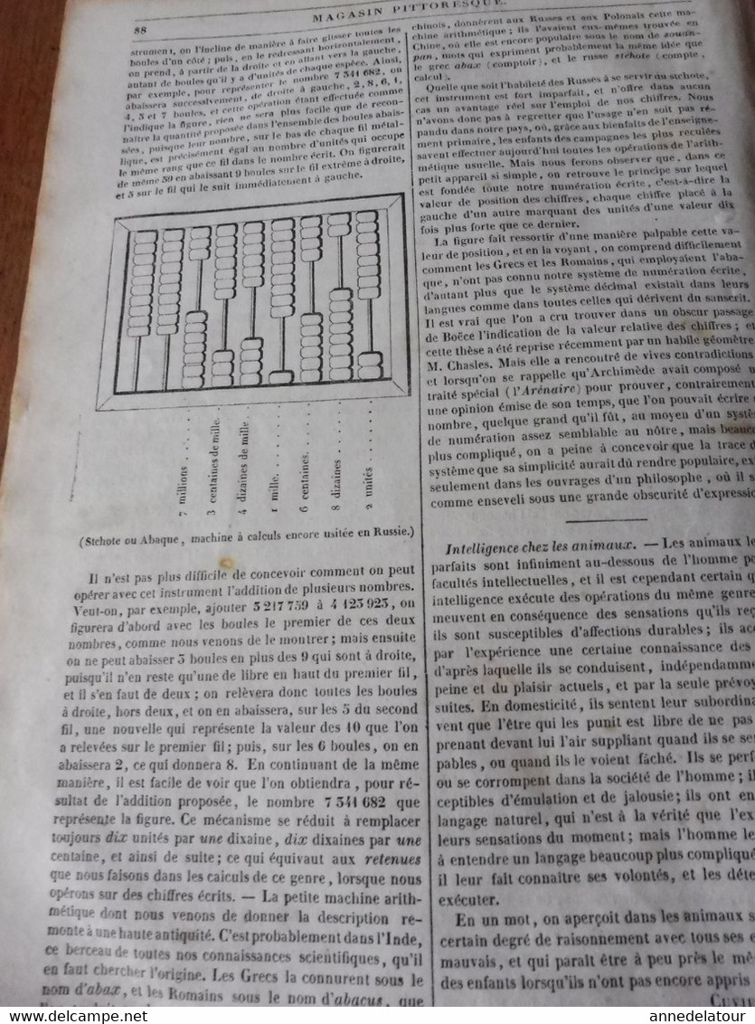 Année 1839: Une place de Vicence en Italie; Tombeau de Sixte IV à St- Pierre de Rome; Intelligence chez les animaux; Etc