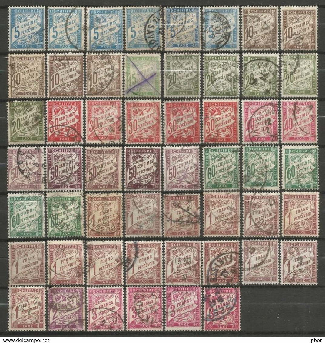 France - Timbres-Taxe - N° 28 Et 42A - Ensemble De 54 Timbres Oblitérés - 1859-1959 Usados