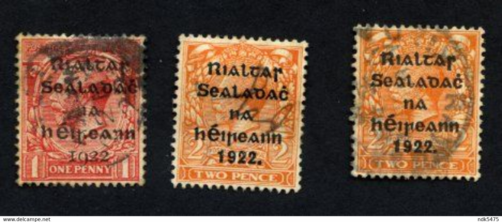 IRELAND : PROVISIONAL WIDER OVERPRINTS, 1922 : 3 STAMPS, HINGED - Usados