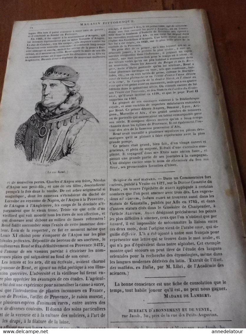 Année 1839: Lac Catherine (Ecosse);Histoire vraie de couleuvres avalées vivantes par un berger; Le roi René; Etc