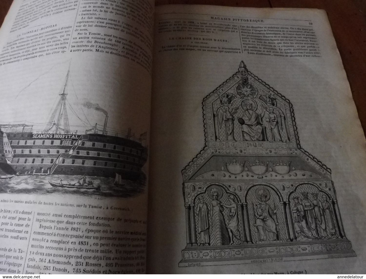 Année 1839: Le vautour barbu; SEAMEN'S HOSPITAL à Greewich ; Cologne; La côte orientale du Spitzberg ; etc