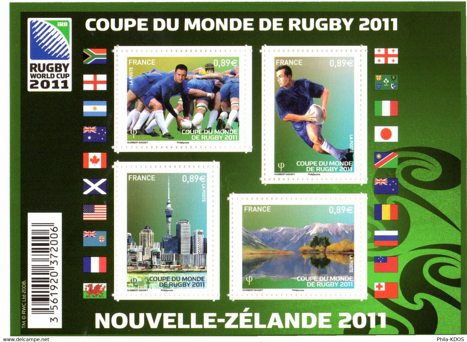 " COUPE DU MONDE DE RUGBY 2011 EN NOUVELLE ZELANDE " Sur Feuillet Neuf ** MNH. N° YT F4576. Parfait état BF - Rugby