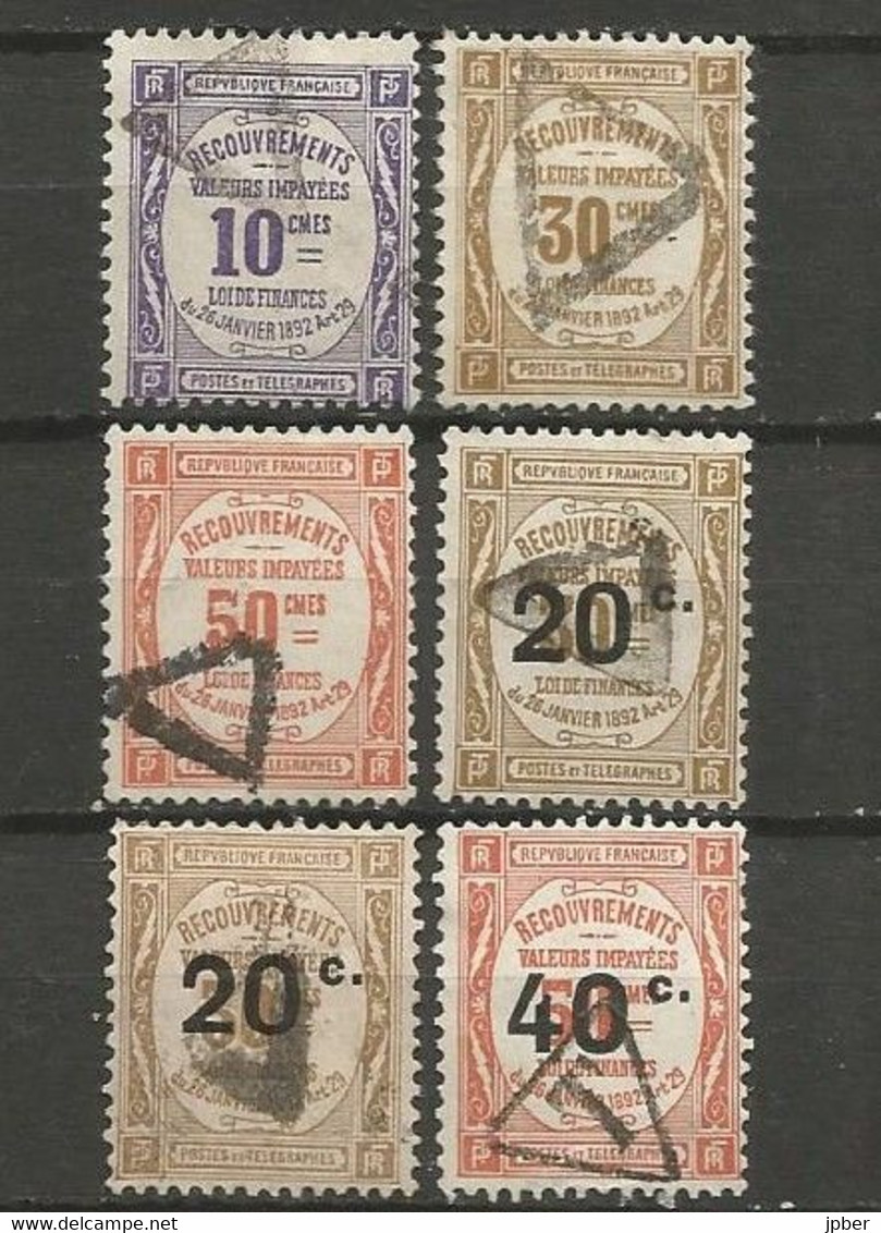 France - Timbres-Taxe - N° 44, 46, 47, 49 (2) Et 50 - Annulation Cachet Triangulaire - 1859-1959 Oblitérés