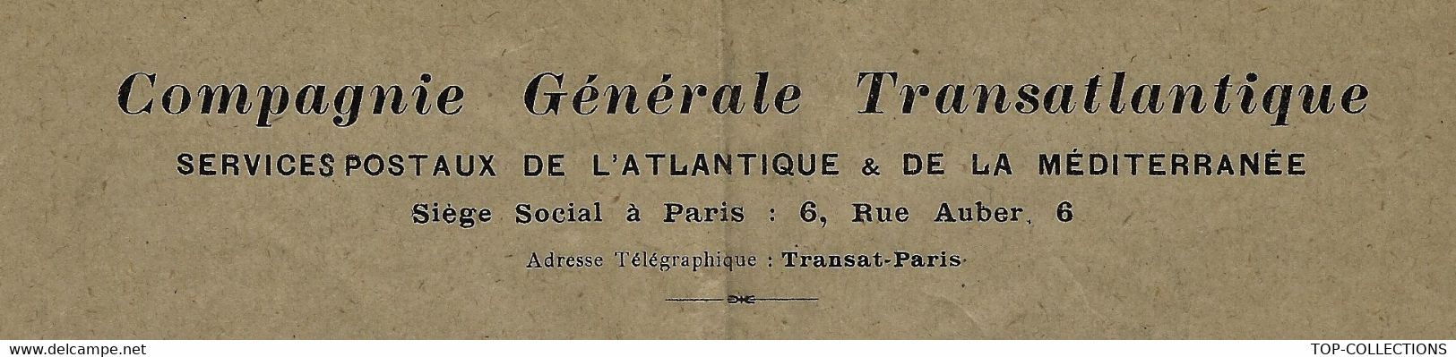 1921 RARE NAVIGATION  CIE GENERALE TRANSATLANTIQUE SERVICES POSTAUX  ATLANTIQUE ET MEDITERRANEE B.E.V.SCANS - 1900 – 1949