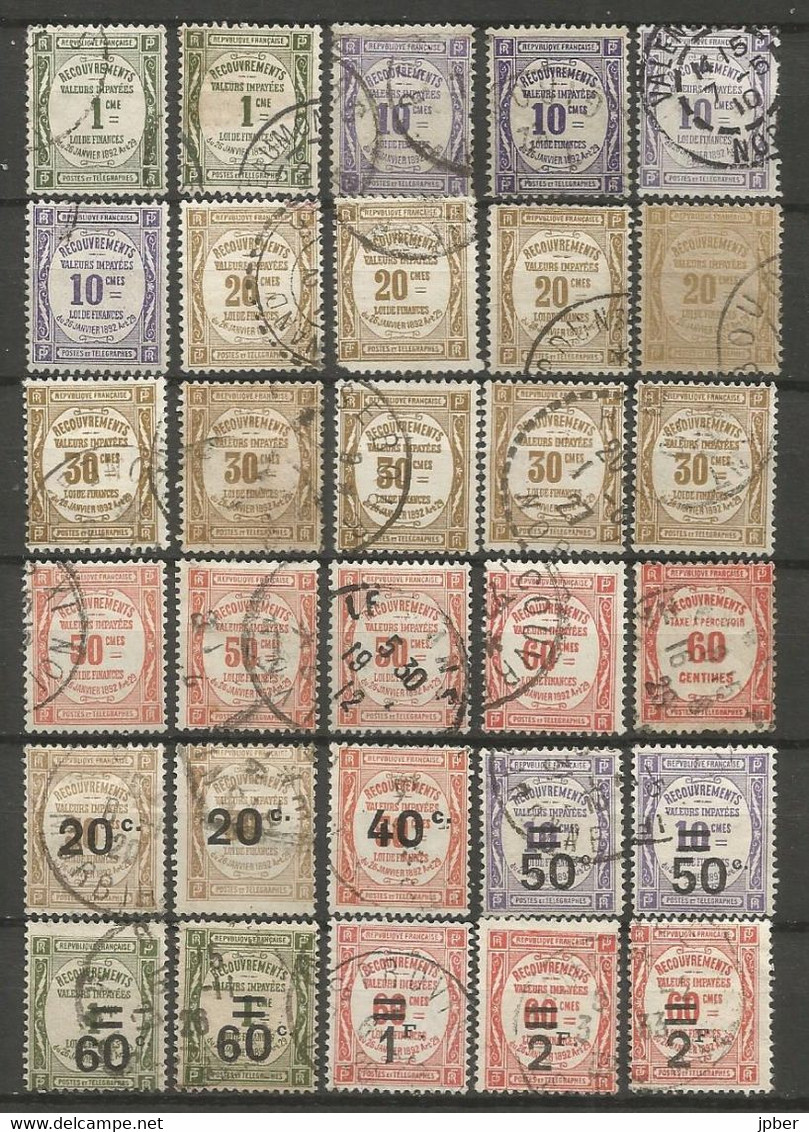 France - Timbres-Taxe - Entre N°43 Et 54 - Ensemble De 30 Timbres Obl. - 1859-1959 Gebraucht