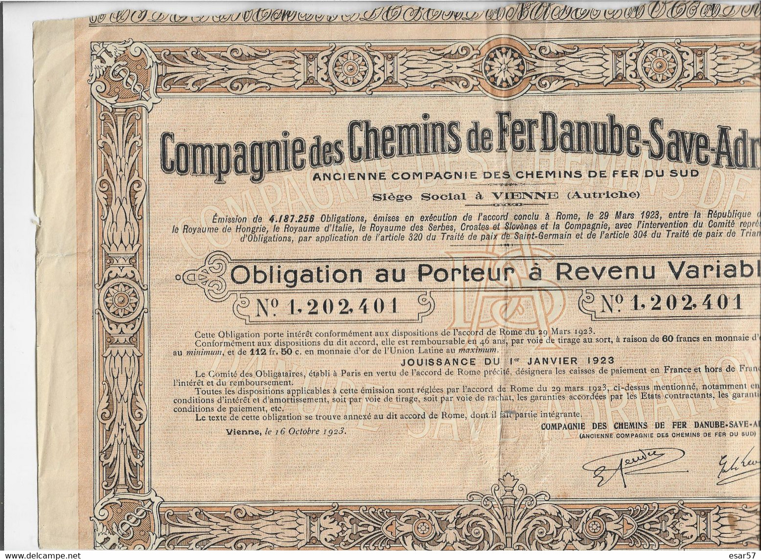 COMPAGNIE DES CHEMINS DE FER DANUBE -SAVE - ADRIATIQUE- VIENNE -AUTRICHE - Chemin De Fer & Tramway