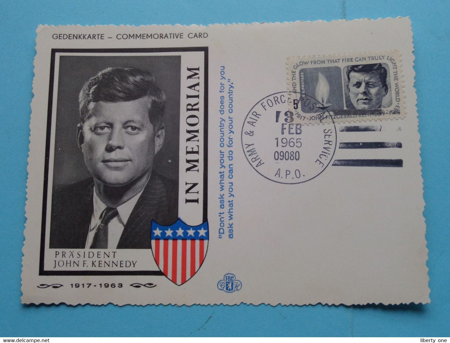 IN MEMORIAM Präsident JOHN F. KENNEDY 1917-1963 ( Edit. : FDC ) 3 Feb 1965 ( See / Zie Scans ) Gedenkkarte ! - Presidenten