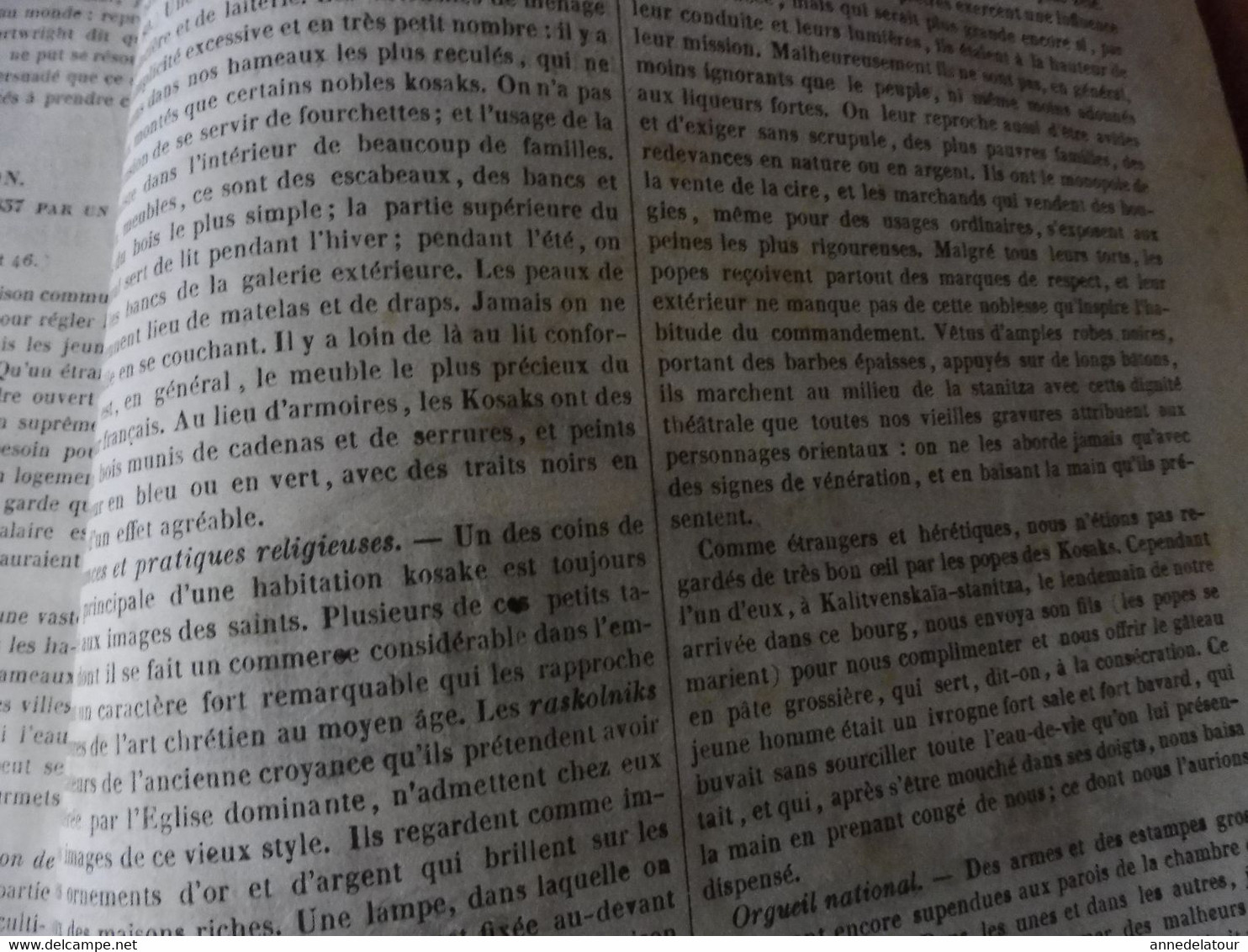 Année 1839: l'Aye - Aye de Madagascar; Kosaks, Les cosaques du Don; Javorovo; L'abbé Boizot à Besançon;  etc