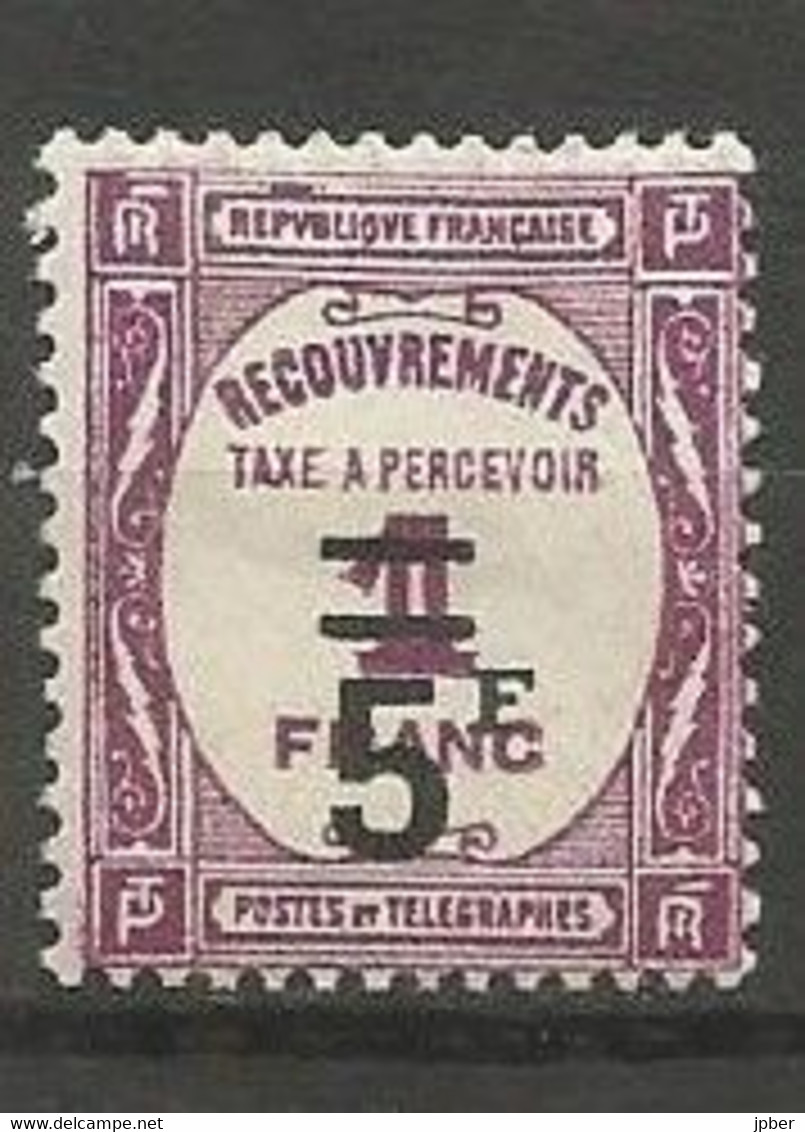 France - Timbres-Taxe - N°65* - 5f Sur 1f. Lilas - 1859-1959 Afgestempeld