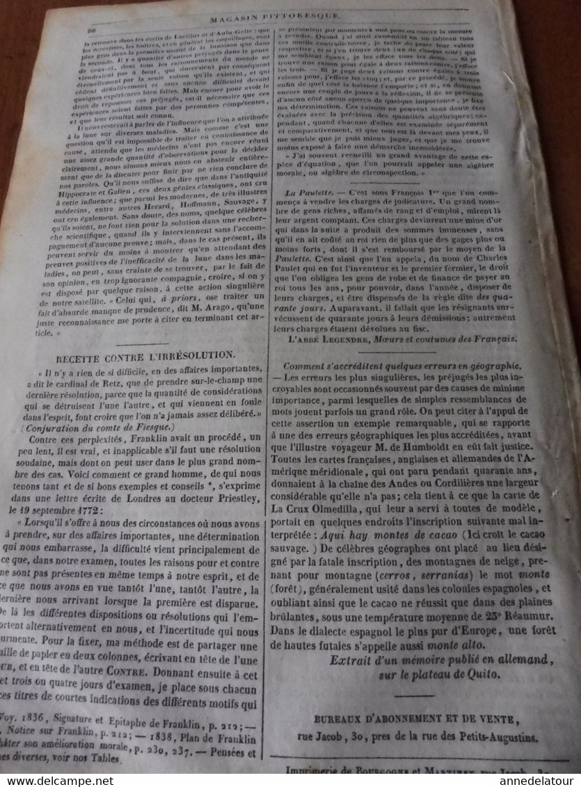 Année 1839: Manufacture de Sèvres et descriptions des poteries; Recette infaillible contre l'irrésolution ; Etc