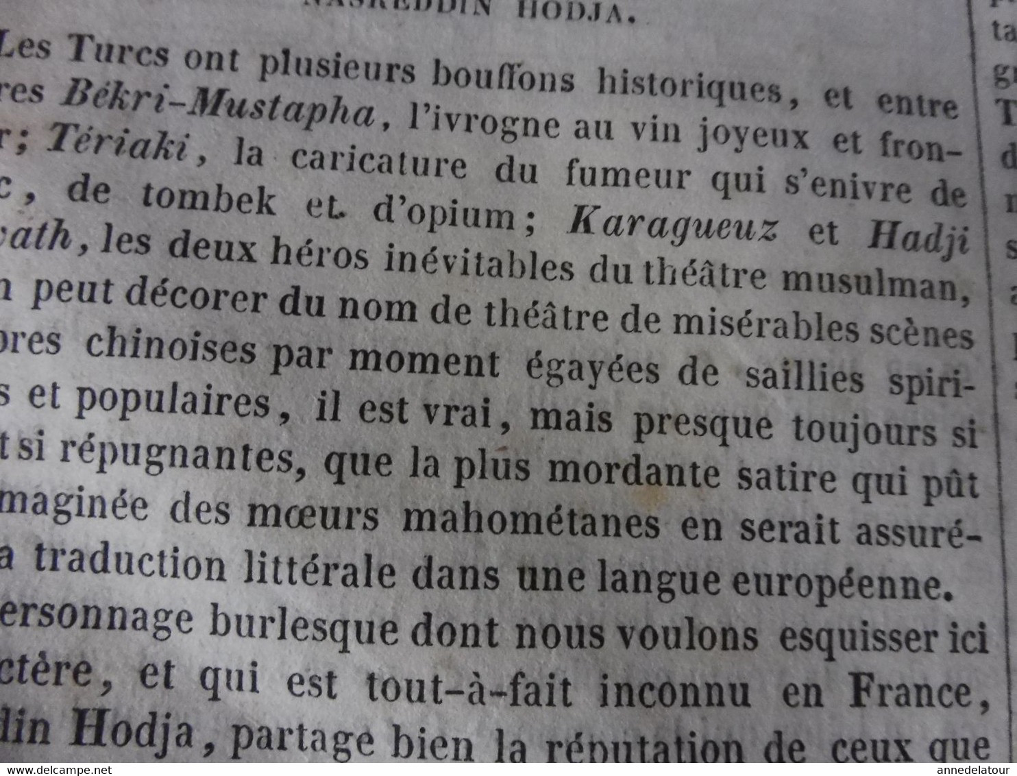 Année 1839: Trucs d'un vieux chasseur de truffes ;Les Thermes de Paris; Nasreddin Hodja bouffon populaire; Bouddha; Etc