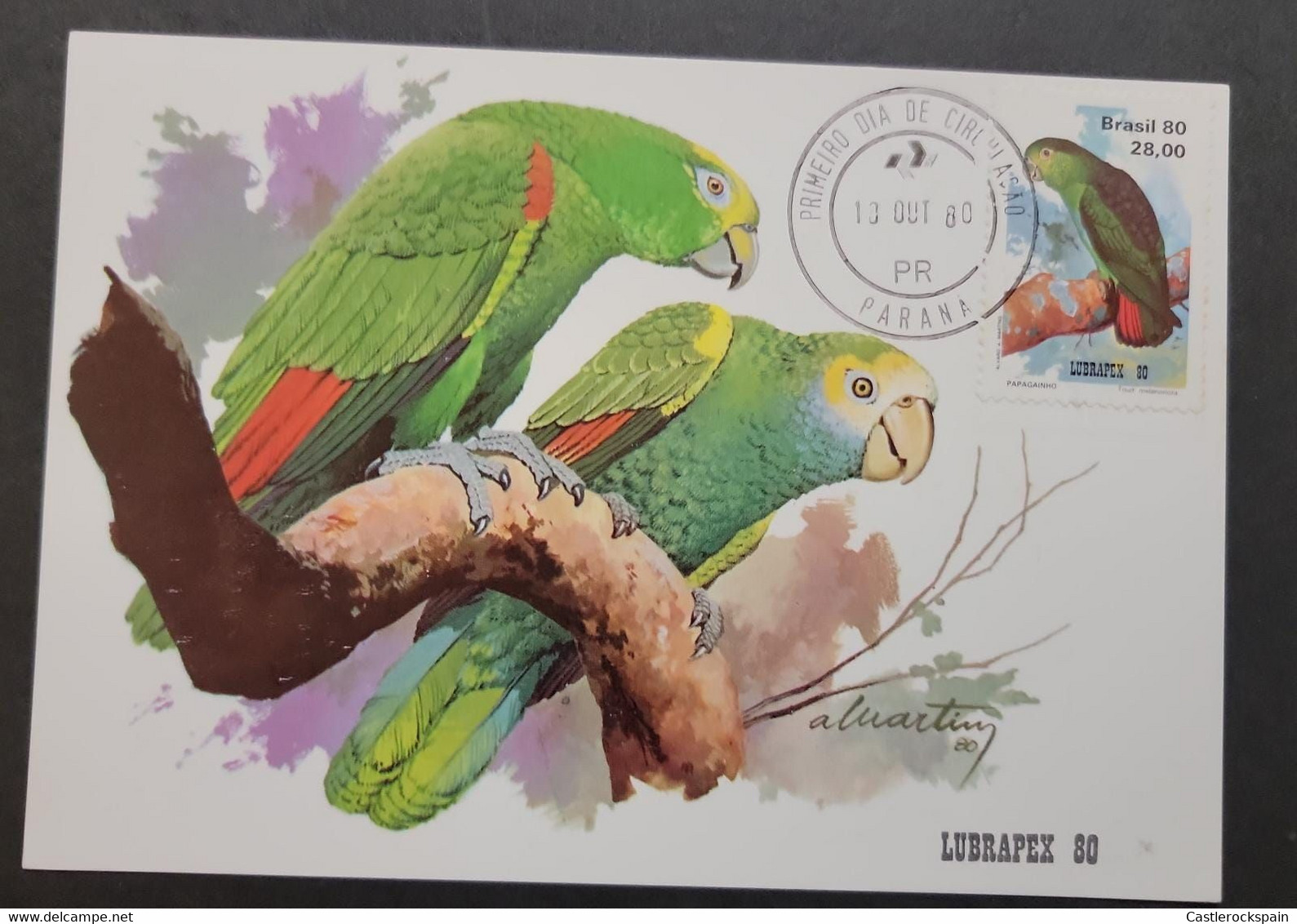 O) 1980 BRAZIL, LUBRAPEX, PSITTACIDAE, BIRD, PARROT, MAXIMUM CARD, XF - Maximumkarten