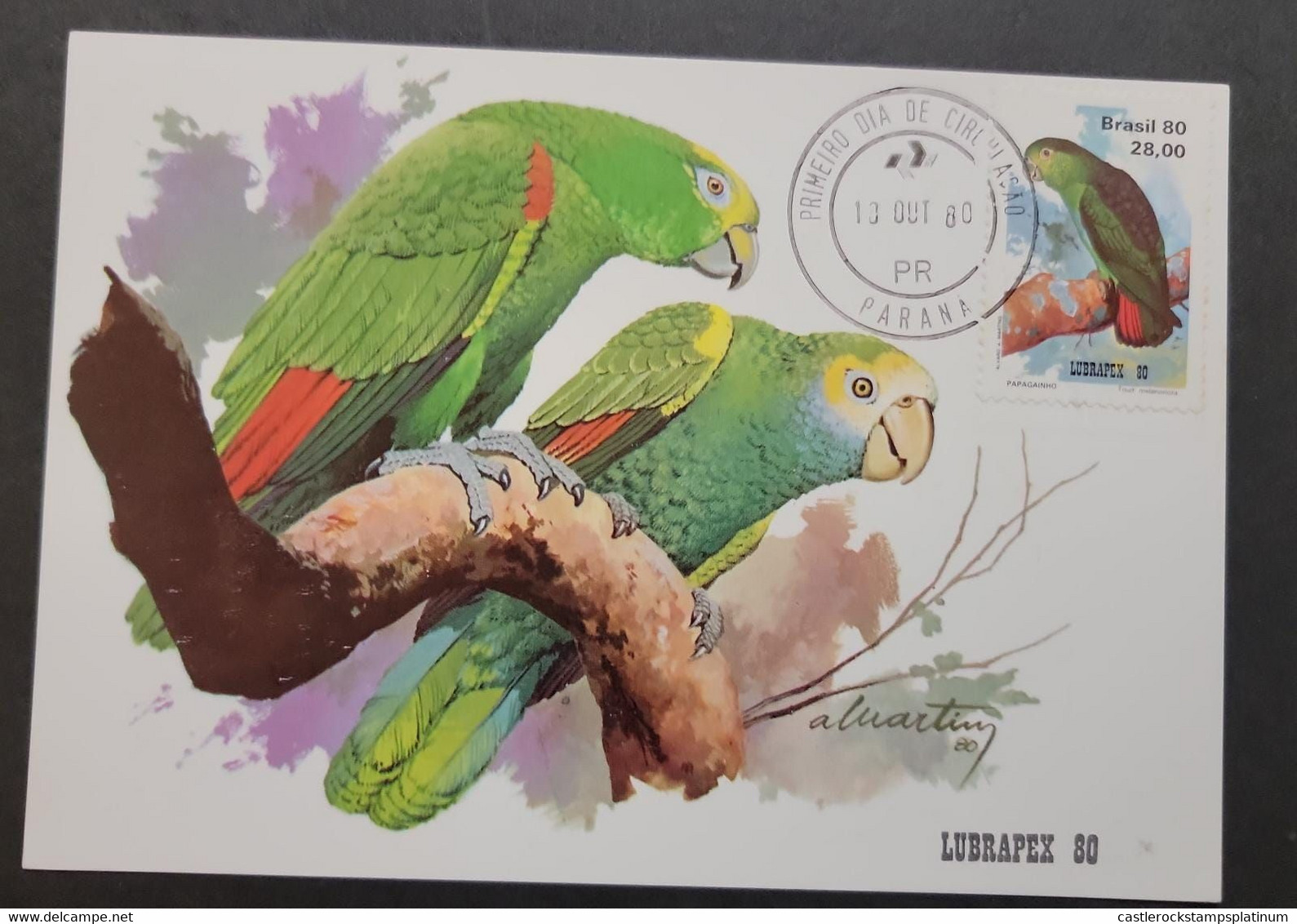 O) 1980 BRAZIL, LUBRAPEX, PSITTACIDAE, BIRD, PARROT, MAXIMUM CARD, XF - Cartoline Maximum