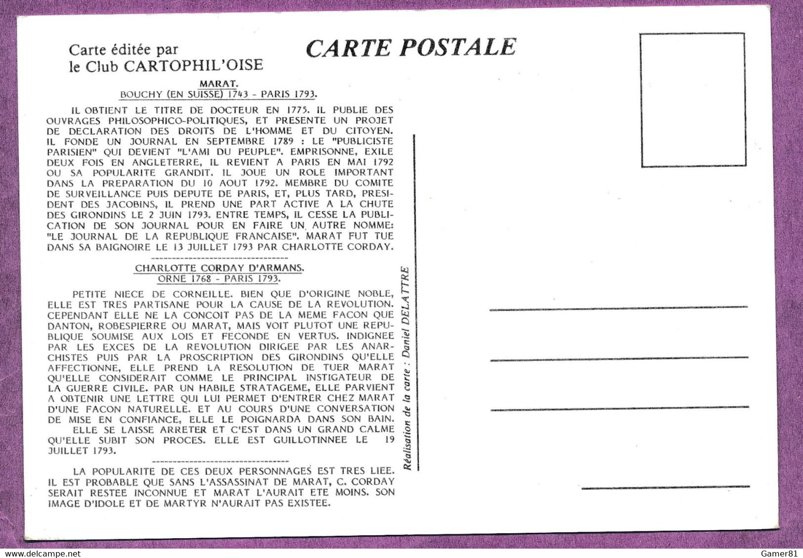 11ème BOURSE 1989 BICENTENAIRE DE LA REVOLUTION MARAT ET CORDAY - BEAUVAIS OISE 27 Août 1989 - Bourses & Salons De Collections