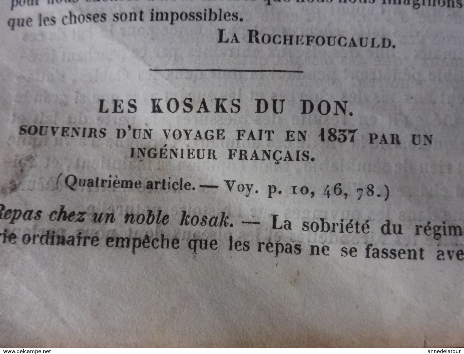 Année 1839: Berlin; Cuisine chinoise; Le Podargus de la Nlle-Guinée (Engoulevent); Les kosaks (cosaques) du Don; etc