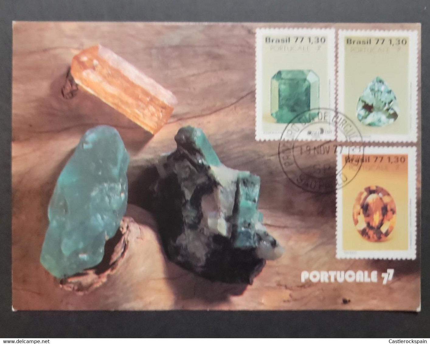 O) 1977 BRAZIL, GEOLOGY, PRECIOUS STONES, TOPAZ, EMERALD, AQUAMARINE, MAXIMUM CARD - Tarjetas – Máxima