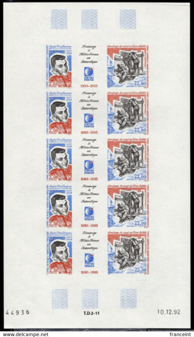 F.S.A.T.(1992) Prud'homme. Weather Station Full Sheet Of 10 Imperforates. Scott No 189a, Yvert No 183a. - Imperforates, Proofs & Errors