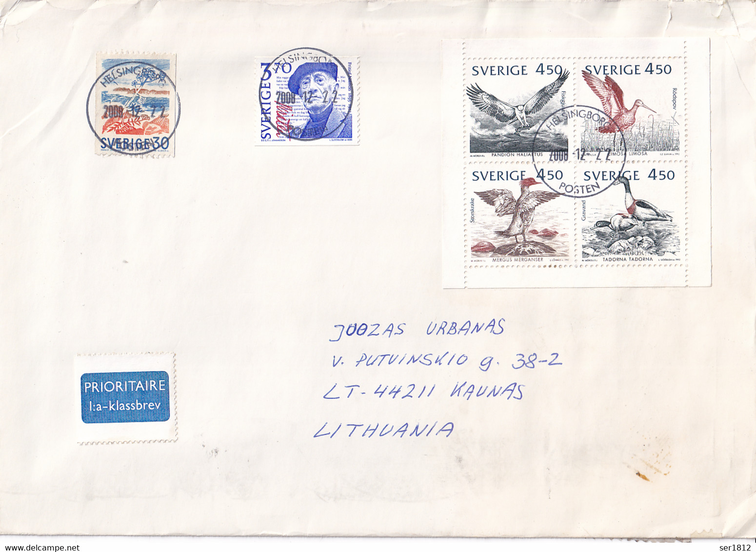 SWEDEN SVERIGE 2008 Postal Cover To Kaunas Lithuania Birds Bird - Covers & Documents