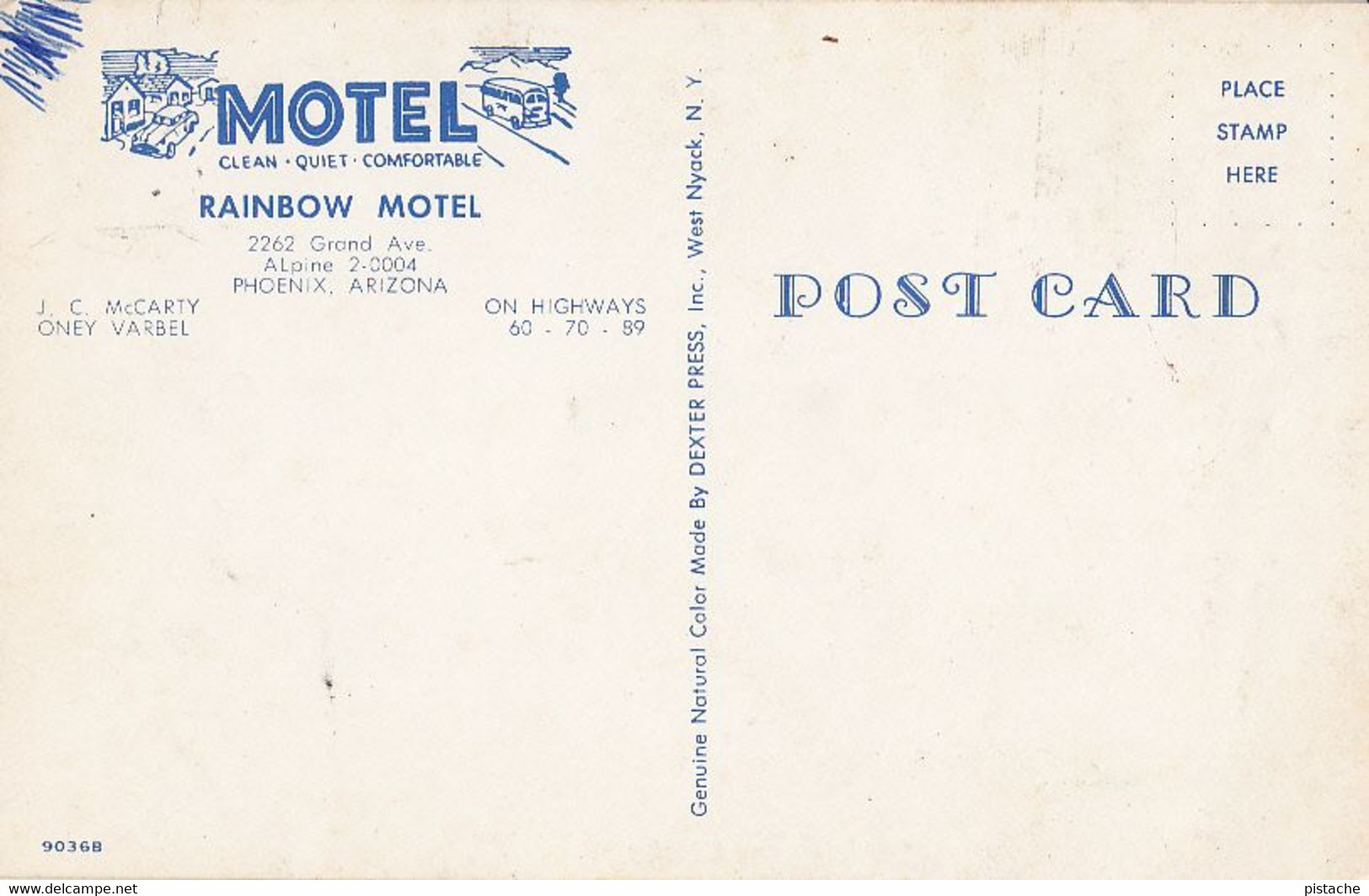 3133 – Phoenix Arizona – Rainbow Motel – 1960s Cars - Good Condition – 2 Scans - Phoenix
