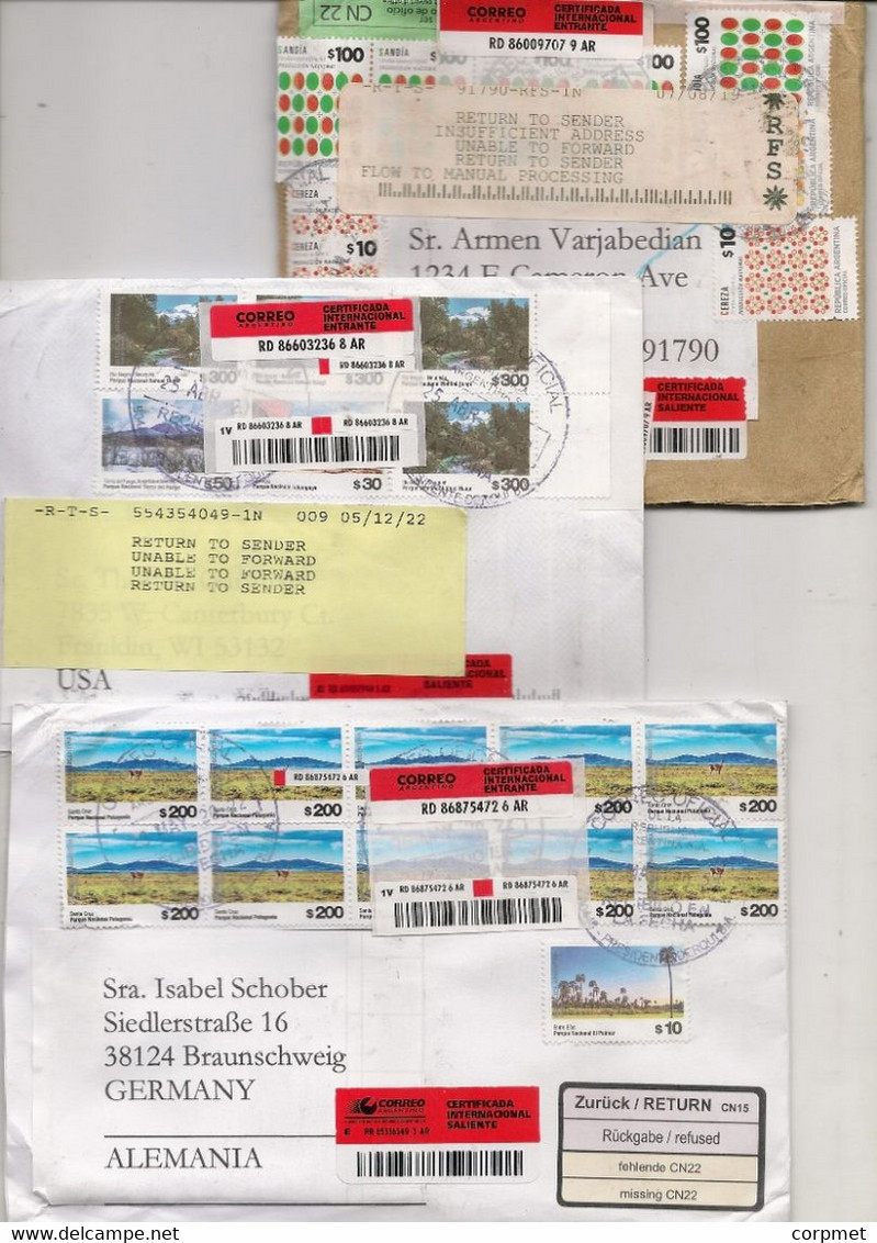 ARGENTINA - 3 REGISTERED COVERS RETURNED TO THE SENDER FOR DIFFERENT REASONS - DESTINATION USA And GERMANY - Storia Postale
