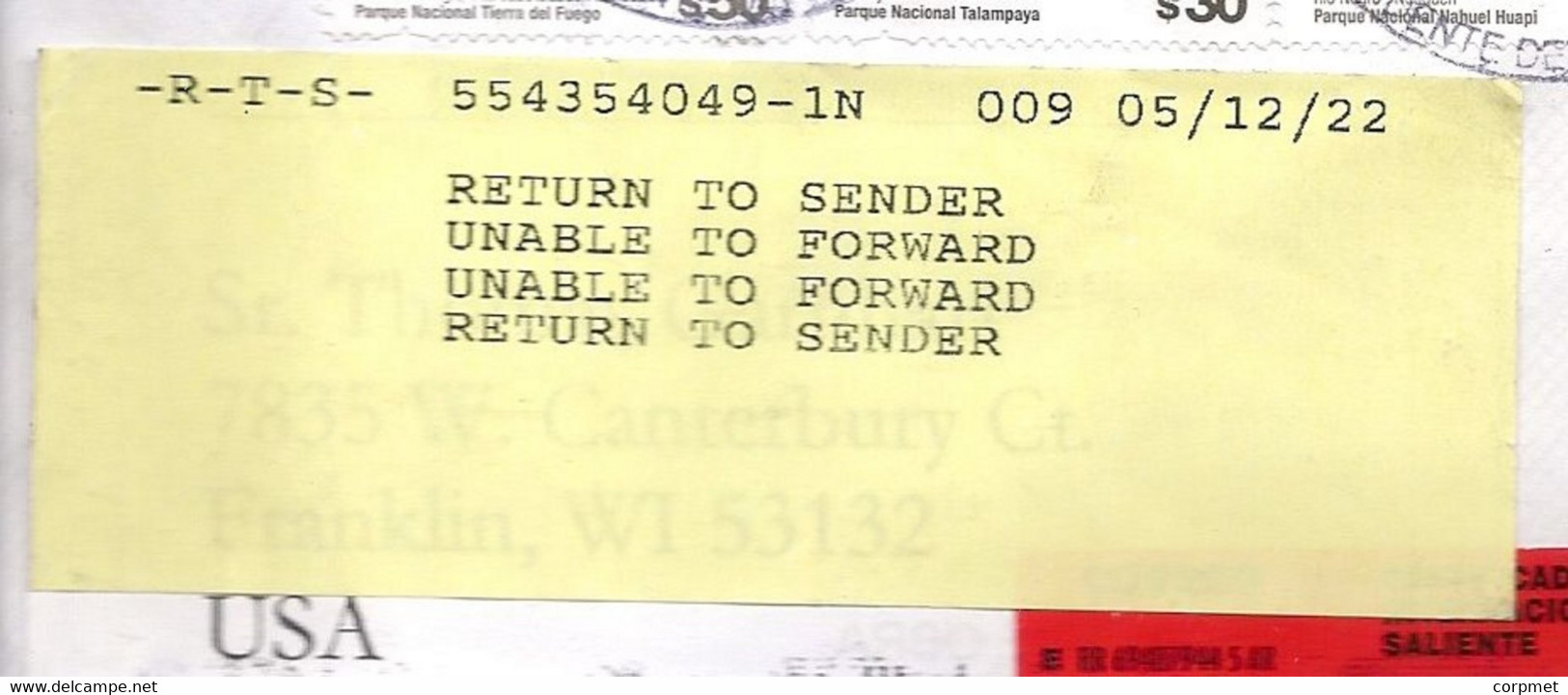 ARGENTINA - 3 REGISTERED COVERS RETURNED TO THE SENDER FOR DIFFERENT REASONS - DESTINATION USA And GERMANY - Covers & Documents