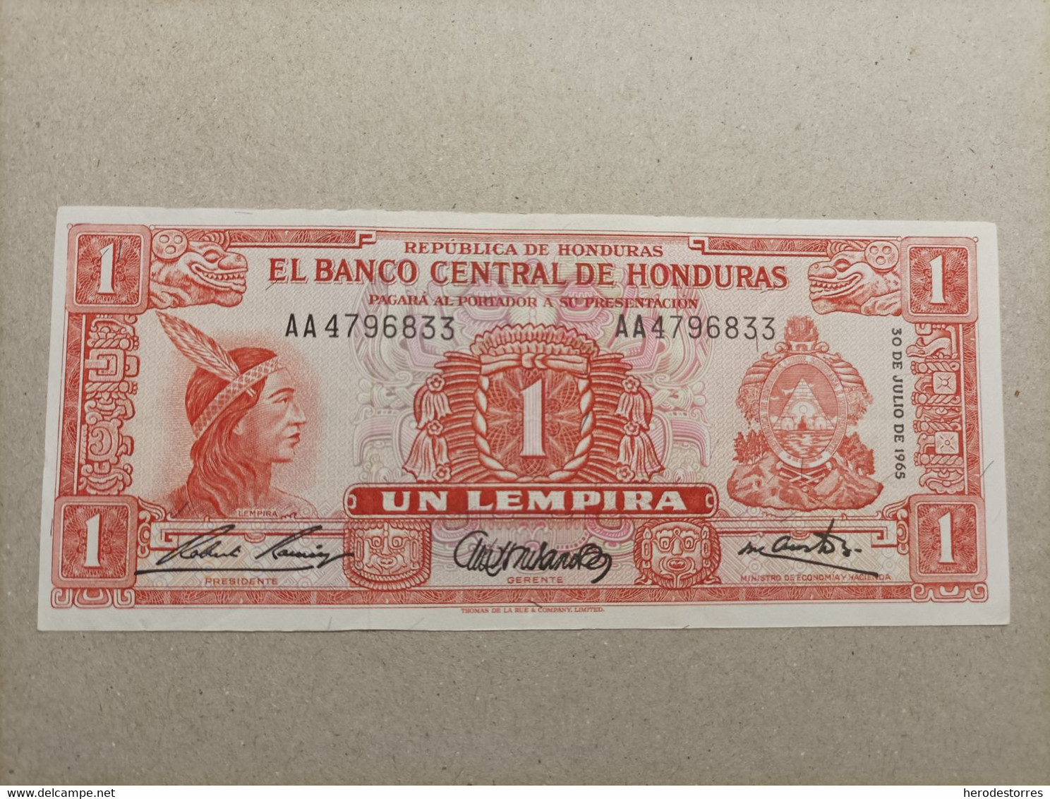 Billete De Honduras De 1 Lempira, Año 1965, Serie AA, AUncirculated - Honduras