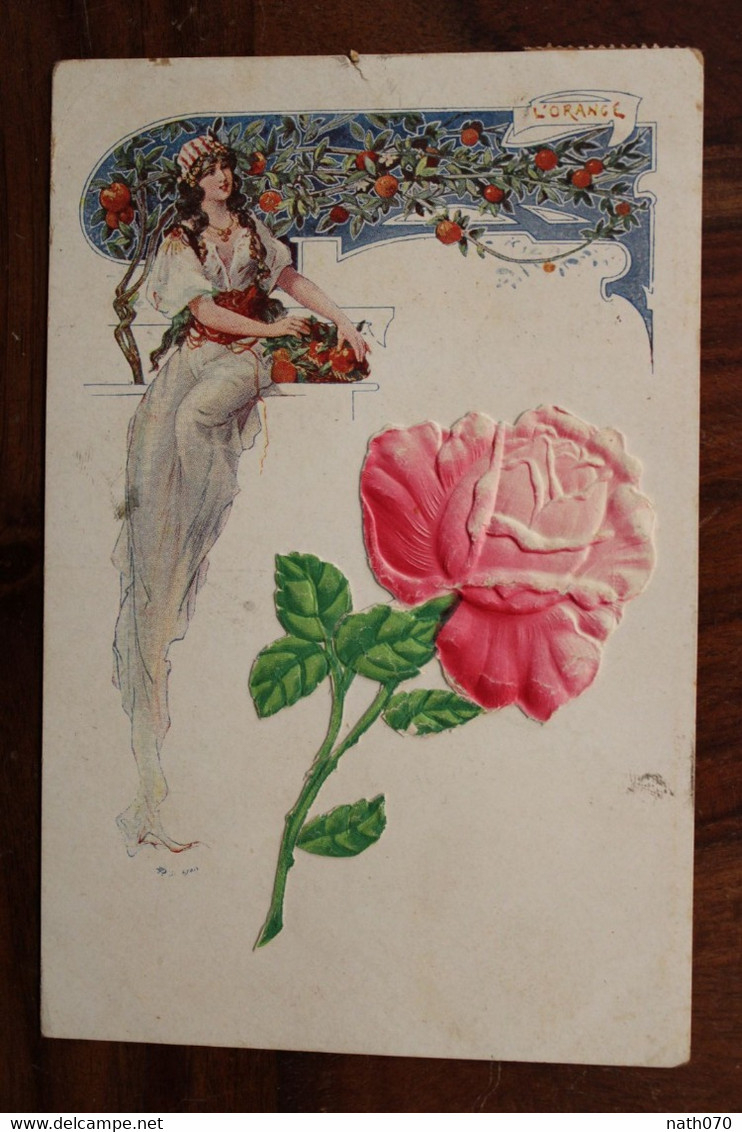 1925 Cpa Illustrateur Lyon Sc L'orange Art Nouveau Rose Voyagée Italie France Poisieux Les Fontaines Cher - Autres & Non Classés