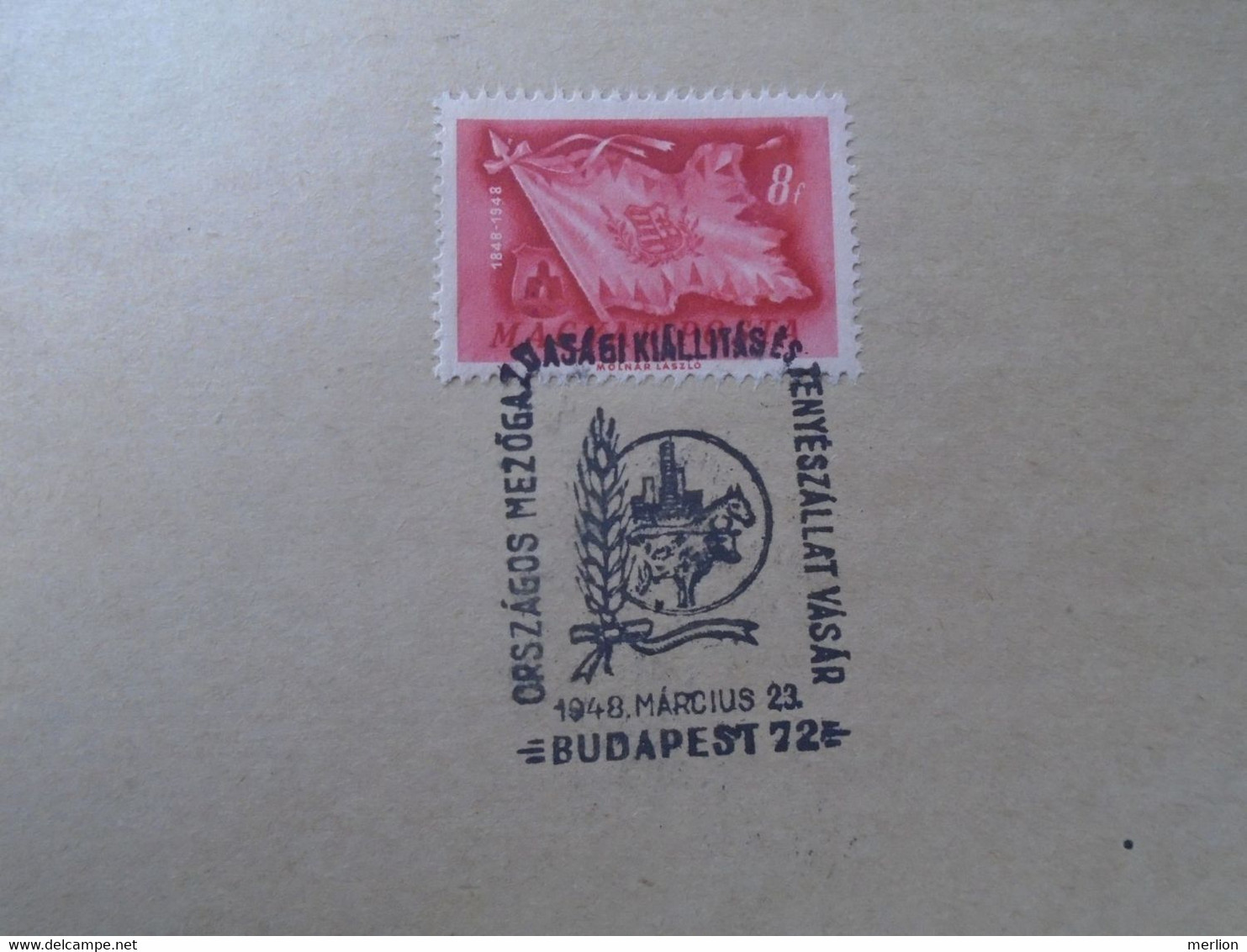 D192479   Hungary Postmark  -Agricultural Exhibition  -Cows Horses Vaches Cheval  1948  Budapest  On WWII  Camp Postcard - Marcophilie