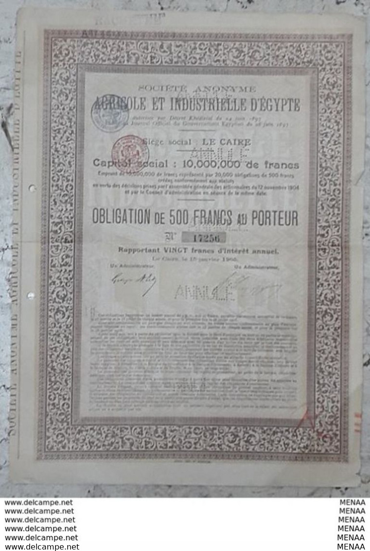 EGYPT- Action"S.A. Agricole Et Industrielle D'Egypte" Le Caire1897(Egypte) (Egitto) (Ägypten) (Egipto) (Egypten) Africa - Afrique