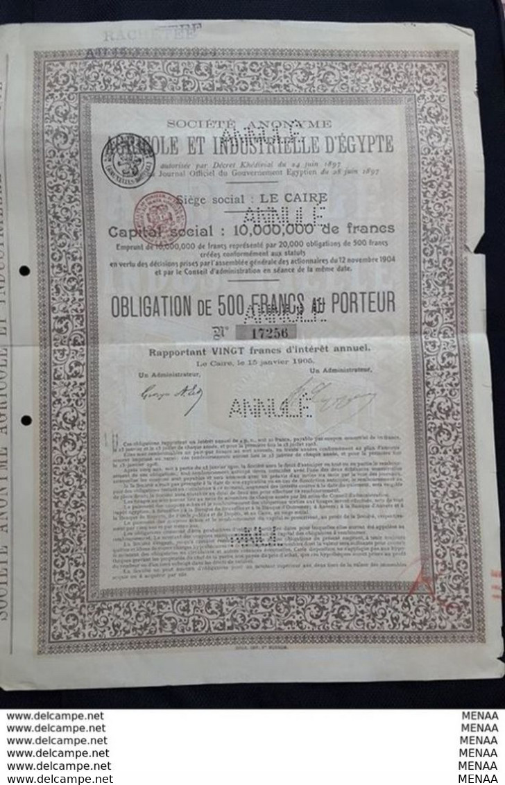 EGYPT- Action"S.A. Agricole Et Industrielle D'Egypte" Le Caire1897(Egypte) (Egitto) (Ägypten) (Egipto) (Egypten) Africa - Afrique