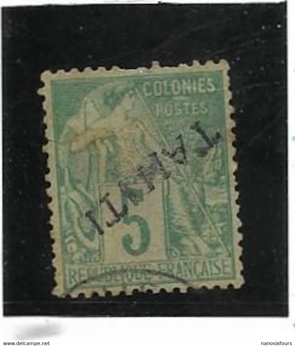 TIMBRES TAHITI AN 1893 N 10A 5  SURCHARGE RENVERSEE TIMBRE OBLITERE - Tahití