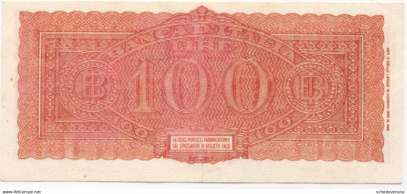 REGNO D'ITALIA 100 LIRE LUOGOTENENZA ITALIA TURRITA 22/09/1944 BANCONOTA QFDS - 100 Liras