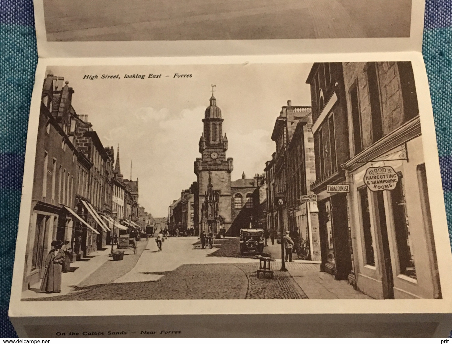 Souvenir Letter of Forres Scotland 1928 5 Postcards. Stamped 2x1d stamps with significant perforation error. Rare